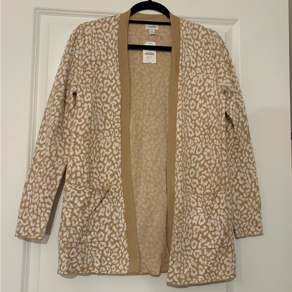 J. Crew Beige and White Leopard-Print Open Cardigan